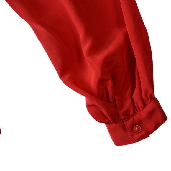 Vintage 80s Red Satin Blouse with Long Puff Sleeves - Size 8 - Picture 4 of 5